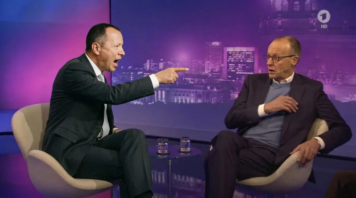 Maybrit Illner und Friedrich Merz im Studio